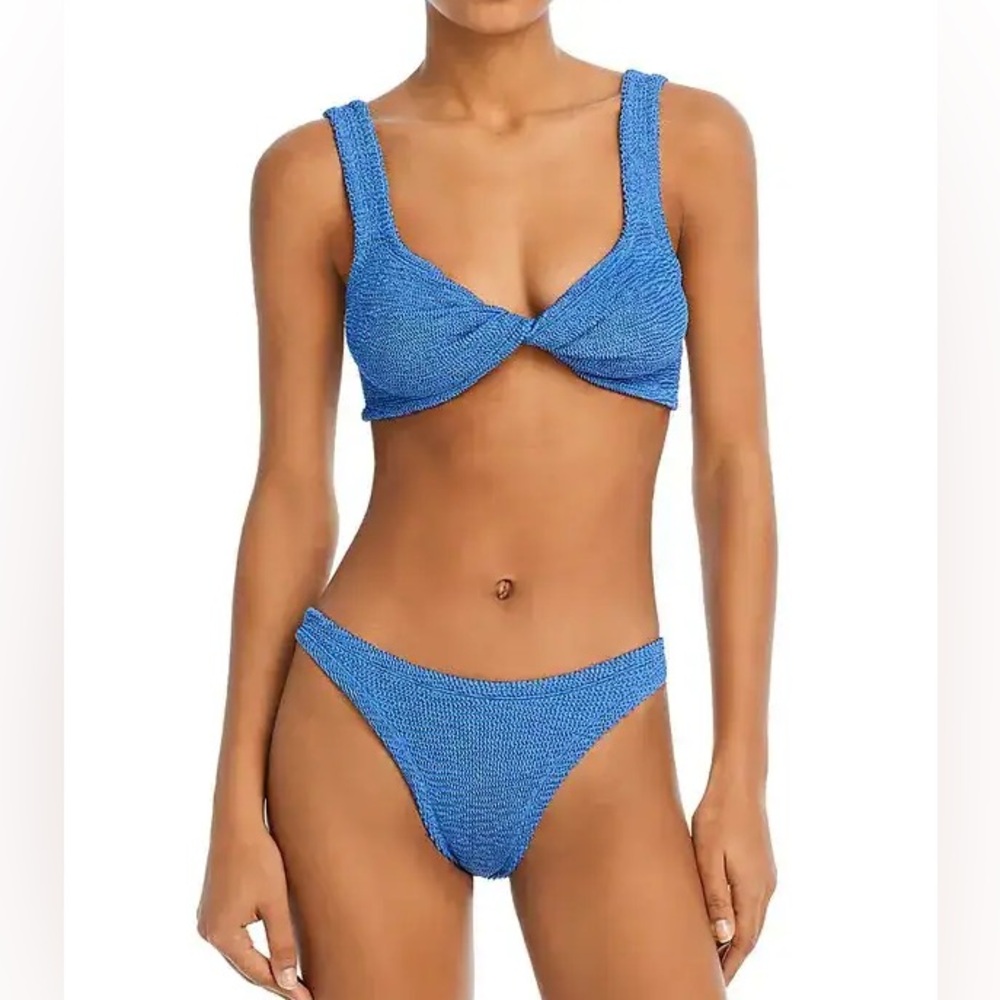 Hunza G Bikini Set Metallic Denim Blue Juno Crinkle Stretchy One Size Xandra